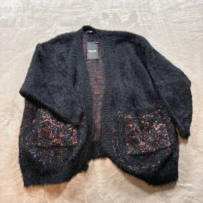 Ciminy Paris Puffy Cardigan NWT One Size Black Multicolor Chunky Knit Sweater