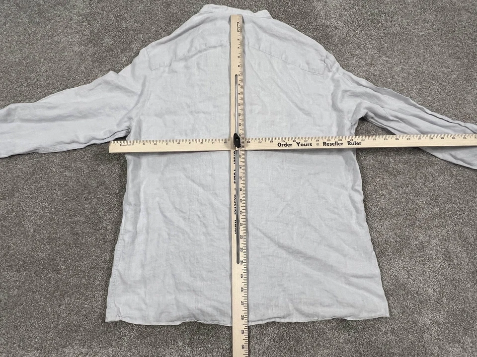 Cos Shirt Mens Large Light Gray 100% Hemp Mandarin Collar Long Sleeve Casual - Image 4 of 4