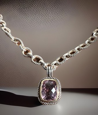 ATEMBERAUBENDE Michelle Albala Sterlingsilber 925 Kissenschliff rosa Turmalin Halskette