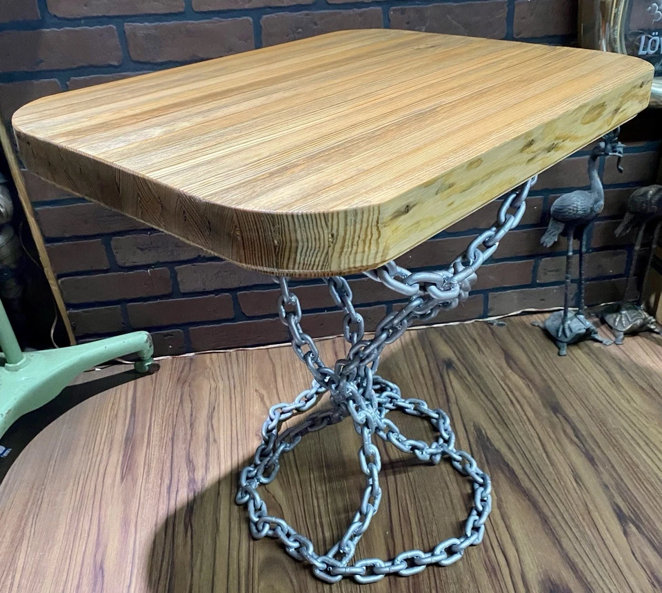 One of a kind Unique Custom Made Bowling Alley Lane Wood Top & Chain Link Table - Image 2 of 4