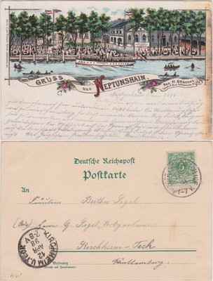 Litho Postcard Oberschönweide-Berlin Litho: Gasthaus Neptunshain 1898