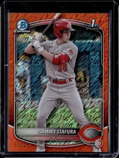 2025 Bowman Chrome Prospects 1st - Sammy Stafura - Orange Shimmer /25 - Reds