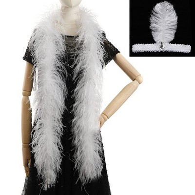 White Ostrich Feather Boas   2yards 3ply Long Boas for Party DIY Production C...