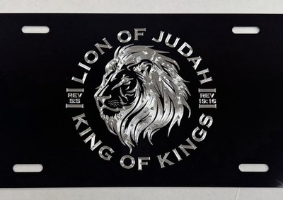 Lion of Judah King of Kings Christian Car Tag Diamond Etched Metal License Plate