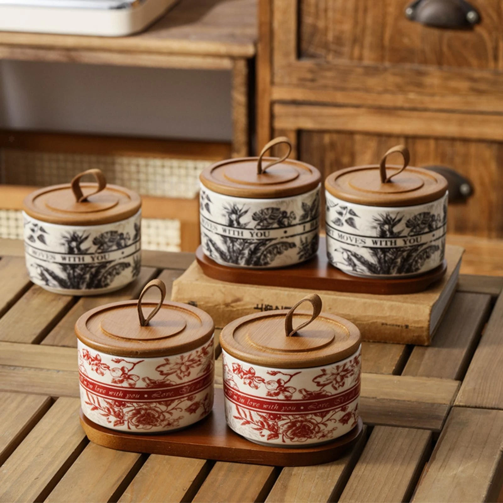 Tea Canister Cookie Candy Jar and Handle with Lid Ceramic Jar Food Storage Jar