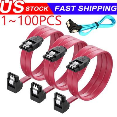 SATA III Cable 6Gbps 90 Degree Right Angle Locking Latch 18 Inches for HDD Lot