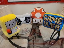 4 Pc New FAO Schwarz Retro Pixel Arcade Plushs 10in Game On