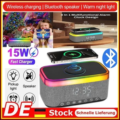TANBURO LED-Lampe Bluetooth-Lautsprecher Mit 15W Kabelloses Ladegerät RGB-Wecker