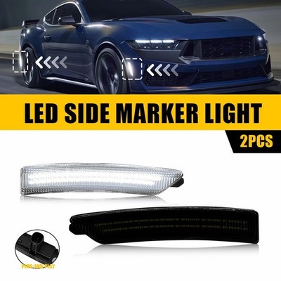 2~ Upgraded Front or Rear LED Side Marker White Light For Ford Mustang 2024-2025