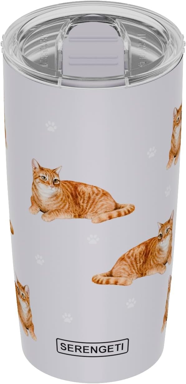 Serengeti 20 Oz Orange Tabby Cat Stainless Steel Tumbler with Spill Proof Lid 4890₽