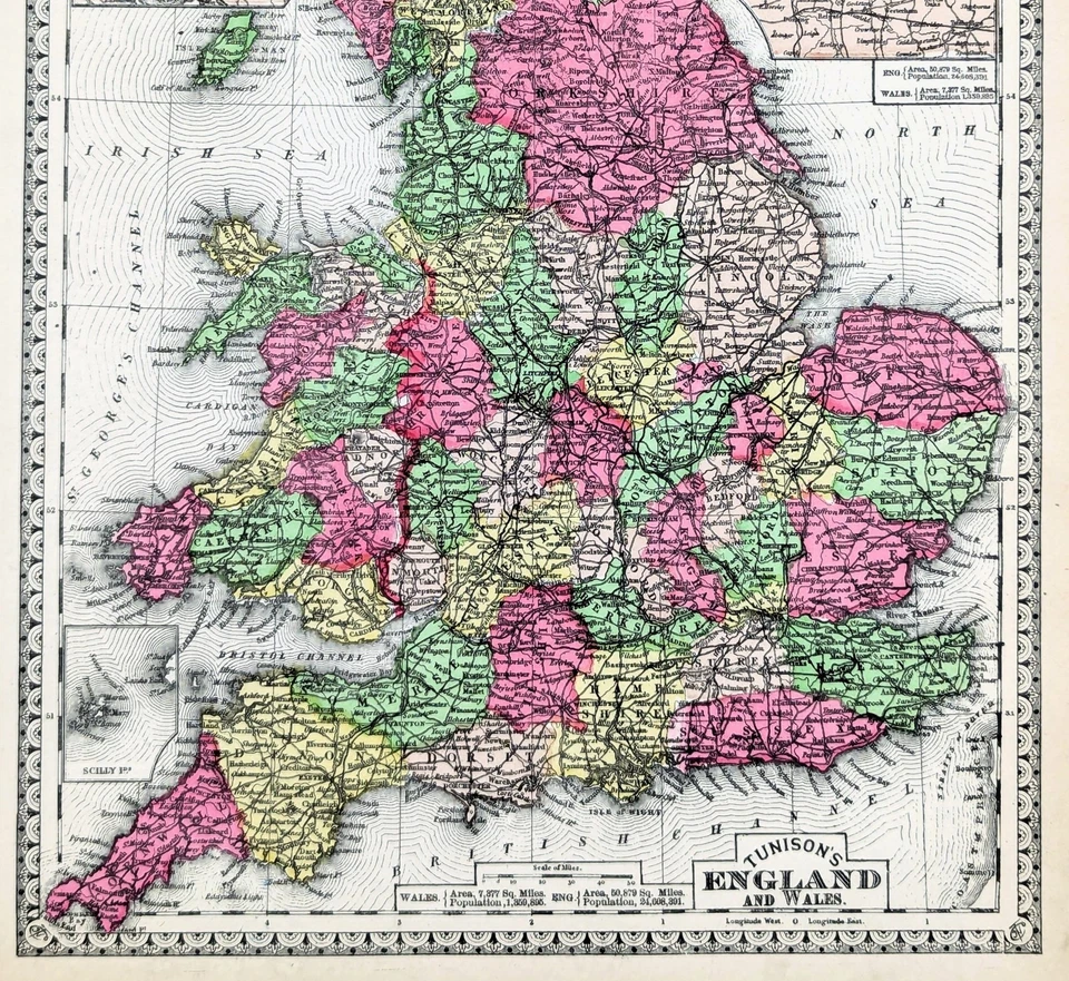 Mapa INGLATERRA 1887 ORIGINAL (12X9) TUNISON - LONDRES - CONDADOS MUNICIPIOS Foto 3 de 4