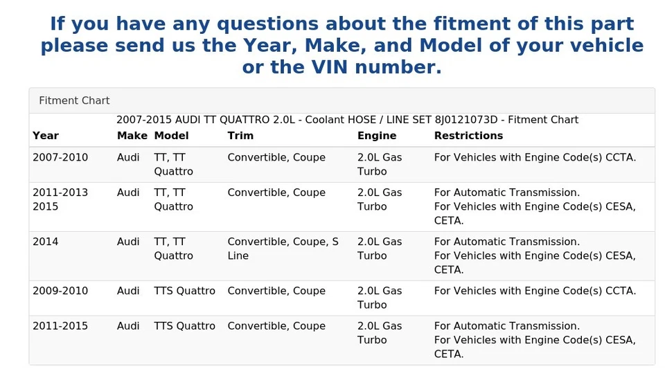 AUDI TT QUATTRO 2007-2015 2,0 L - Juego de manguera/línea de refrigerante 8J0121073D Foto 4 de 4