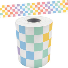Cool for School Checkers Straight Rolled Border Trim - 50Ft - Decorate Bulletin