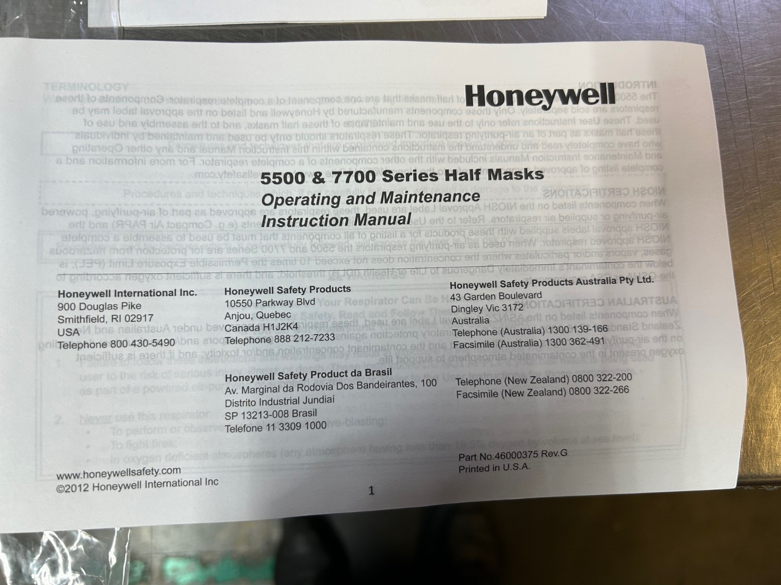 HoneyWell Half Mask 5500 7700 Respirator NIOSH North Protection Z7781P100M