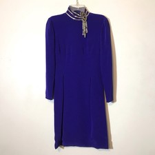 Vintage Bob Mackie Crystal Beaded Neck Embellished Indigo Evening Dress 4