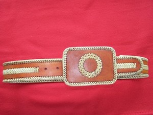 leather belt buckle with rawhide braiding hand made 