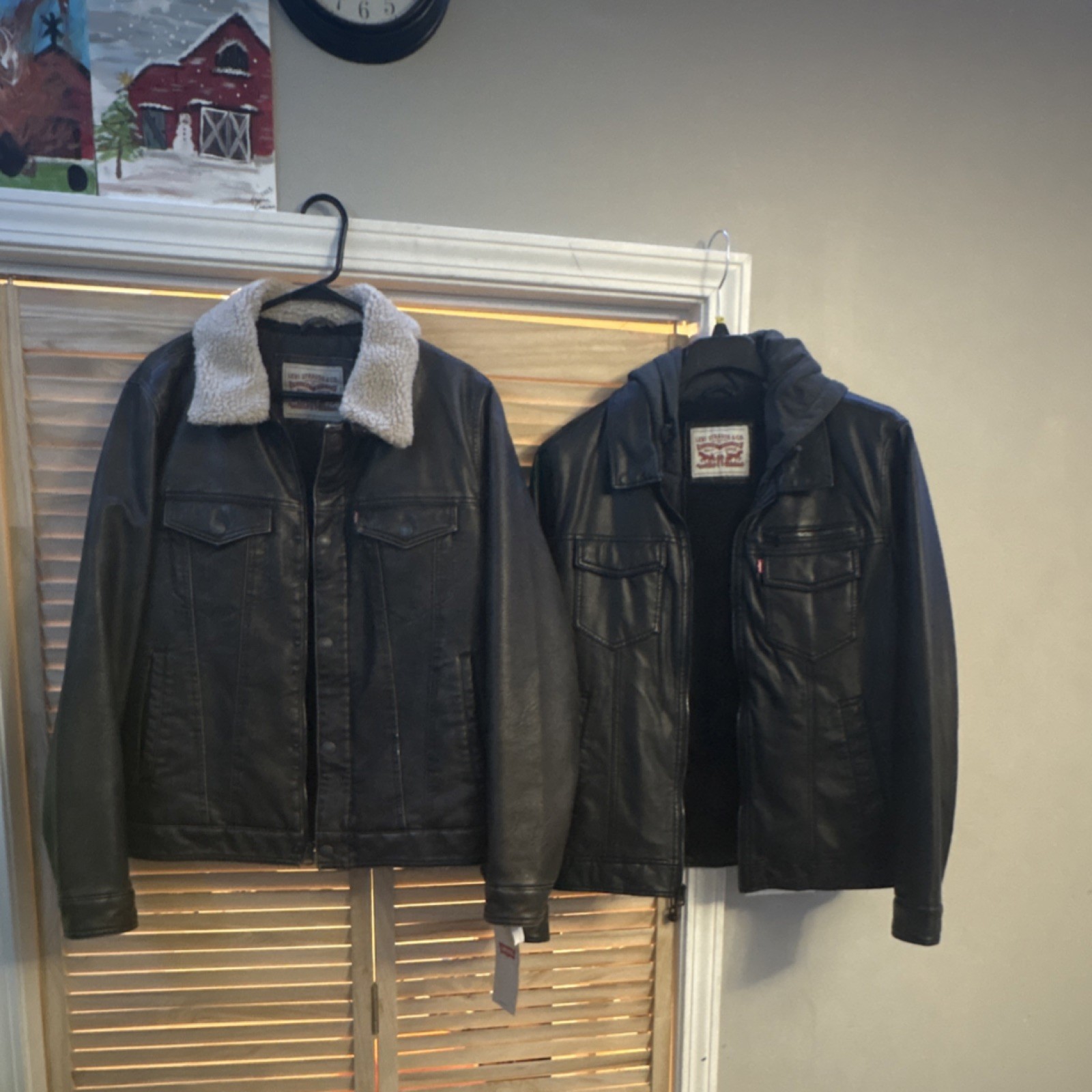 Levi's Sherpa Collar Hooded Biker Jacket Men Dark Brown Zip Button Size M