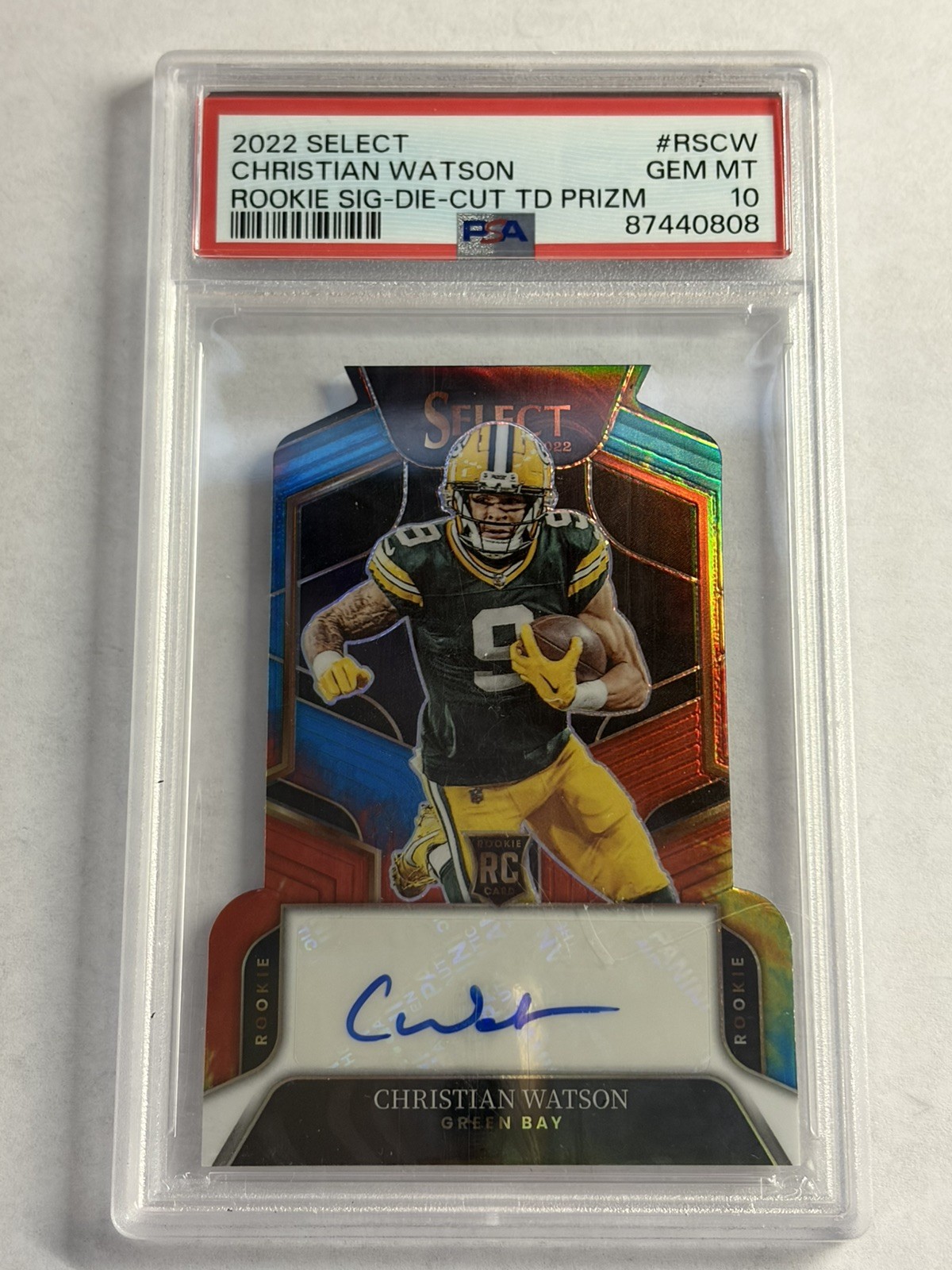 Christian Watson Panini Select Rookie Signatures #RSCW Tie Dye Die Cut