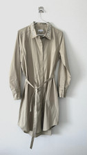 Calvin Klein Women's Belted Shirt Dress Logo Collar Beige Size Large NWOT