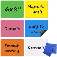 Write On Magnets Dry Erase for Fridge - 6 Pack - 8x6 in, Various Colors