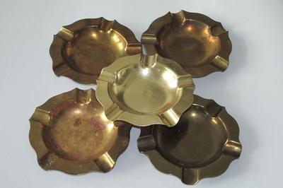 Lot of 5 Vintage Brass Ashtrays Stackable 5 Slot Tobacco Ashtray