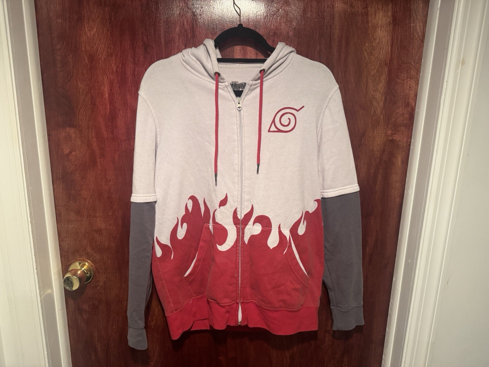 Naruto Shippuden Ripple Junction Hoodie Sweatshirt Men's S White Red Full Zip