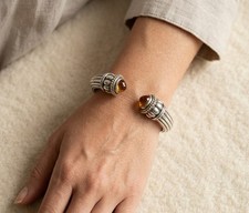 Vintage LAGOS Caviar Citrine/Hinged Cuff Bracelet w/925  18K YG accents