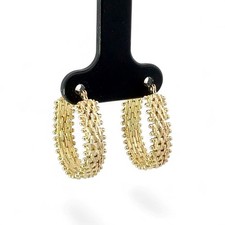 14k Yellow Gold Oval Hoop Woven Design Earrings with Hinged Backs KS1021739