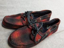 Sperry Shoes Mens Size 7.5 Red Plaid Wool Moccasin Slippers Faux Fur STS24466
