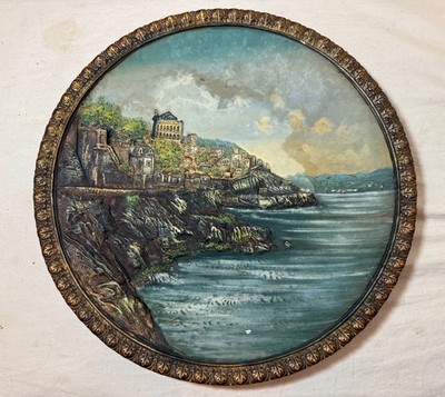 antique 1800's Wilhelm Schiller Sohn oil terracotta wall plate plaque sculpture