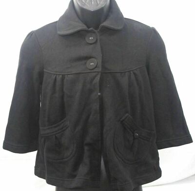 Miss Lili Womens Button Front Jacket Size XS Black Soot 3/4