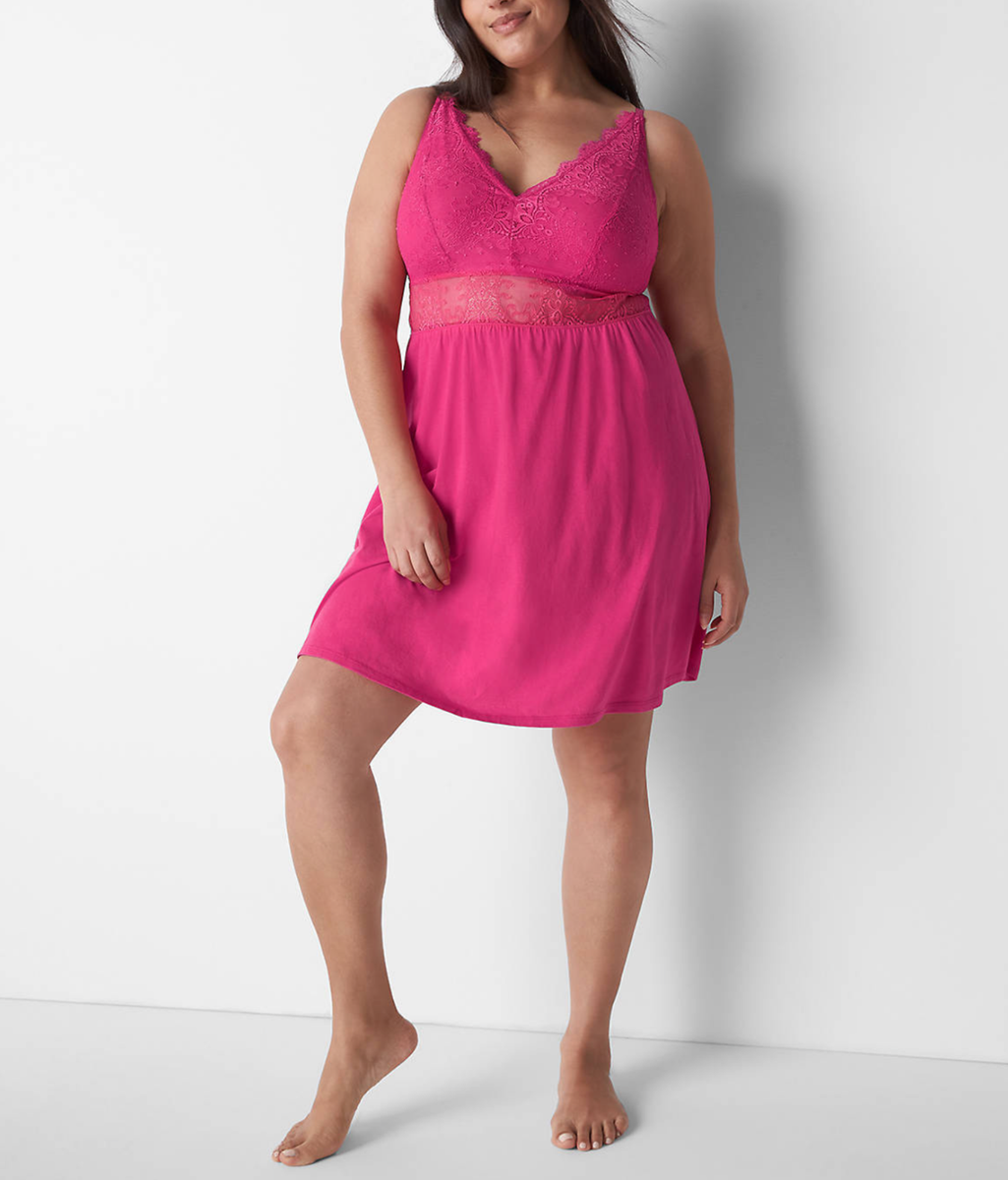 Cacique Lane Bryant Pink Lace Trim High Apex Chemise Babydoll Sz 18/20 |  eBay