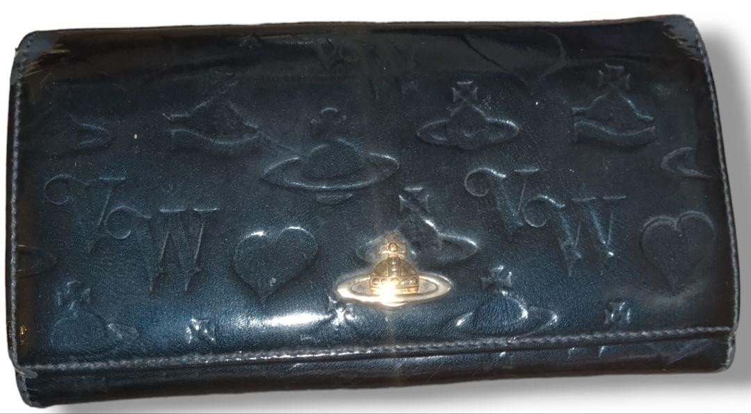 Vivienne Westwood Enamel Long Wallet Orb genuine leather embossed navy