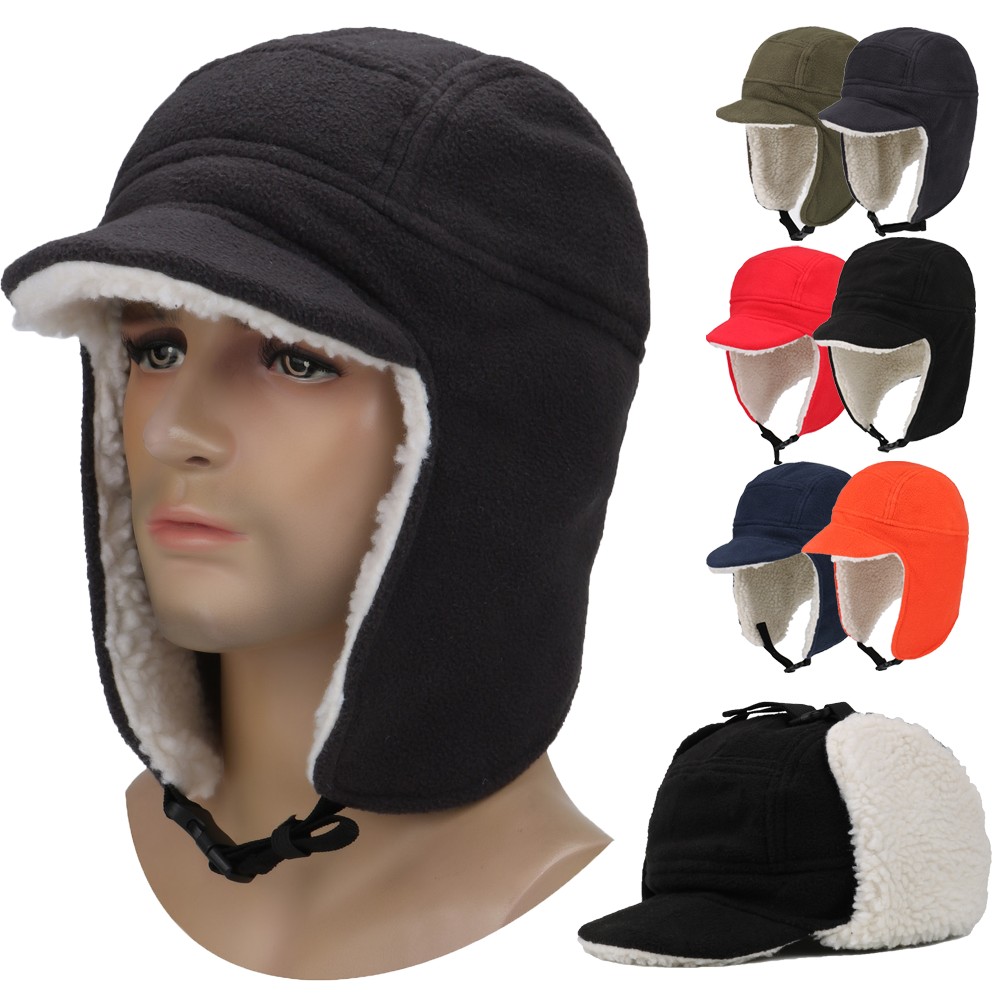 Men & Women Charcoal Gray Beanie with Brim and Ear Flaps Fleece-Lined Hat Men & Women Dark Gray Beanie with Brim and Ear Flaps Fleece  main image 4
