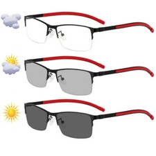 Photochromic Metal Half Frame Reading Glasses For Men Women Outdoor Sunglasses