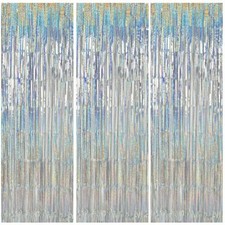3Pcs Laser Silver Door StreamersLaser Silver Photo Booth Backdrop Metallic St...
