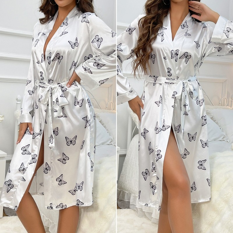 Women Satin Kimono Bathrobe Sleepwear Robe Silk Sexy Long Nightgown Babydoll US