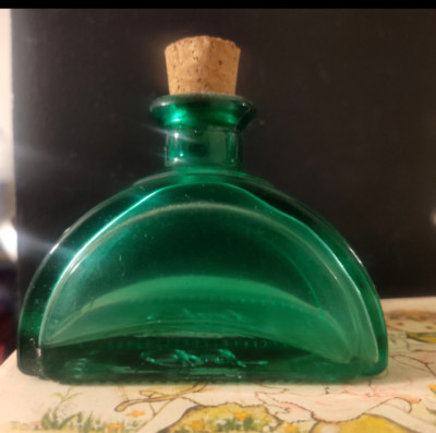 Vintage green Glass Cruet Pewter Decor VE Italy Cork Stopper 100ml NICE