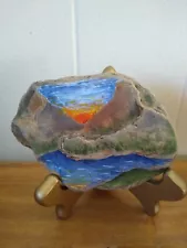 Hand Painted Landscape On Rock