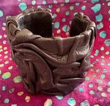 Black Leather Cuff Bracelet, hand crafted genuine leather art