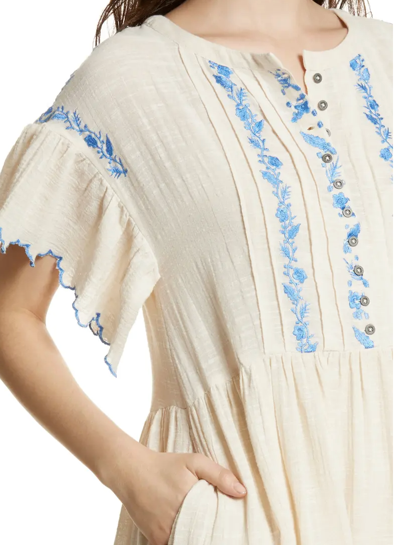 $148 Free People Santiago Embroidered Boho Mini Dress Ivory and Blue Size M NWOT | eBay $148 Free People Santiago Embroidered Boho Mini Dress Ivory and Blue Size M NWOT | eBay