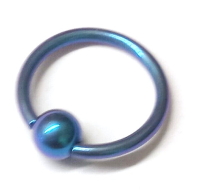 Captive Lip Ear Daith Ring 16 Gauge 3/8'' Titanium Blue/Teal IP 4mm Ball 