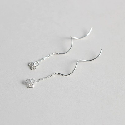 Massive 925 Sterling Silber Kleeblatt lange Quaste Einfädler Ohrhänger Schmuck