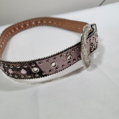 Nocona Genuine Leather Pink Camo Rhinestone Belt Size 28 