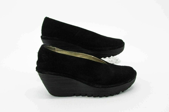 black suede platform wedges