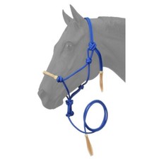 Tough-1 Blue Horse Size Rawhide Noseband Rope Halter w/Lead 50-1050