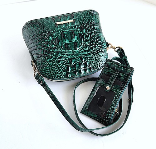 🌹Brahmin Small Georgina Dome Crossbody Emerald Leather Bag + Slim Wallet NWT - Picture 3 of 12