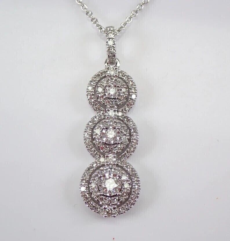 Ct Lab-Created Diamond Round Three Stone Pendant 14K White Gold