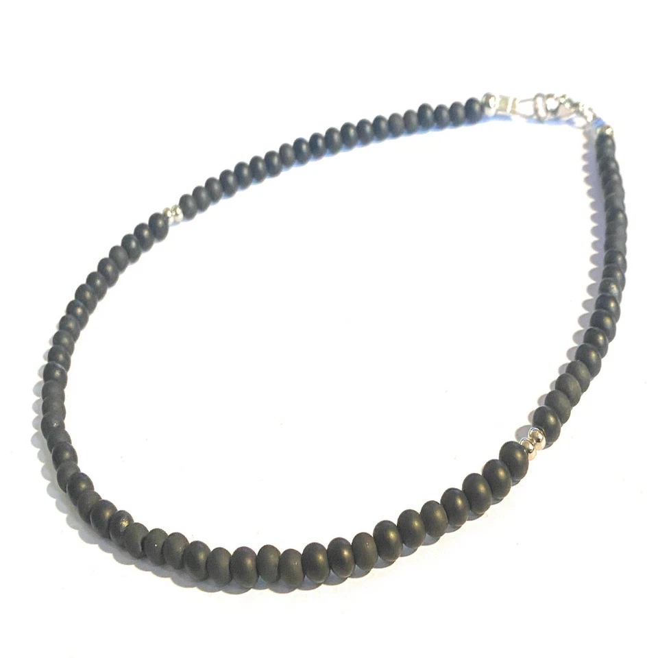 Collana pietre dure onice nero da uomo in acciaio inox lunga 50 cm con perle di - Immagine 4 di 4