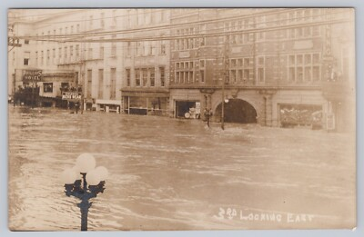 #ad #ad 1913 Dayton Ohio Flood Vintage Photo Postcard 3rd Street Phillips Hotel Bowling $34.73